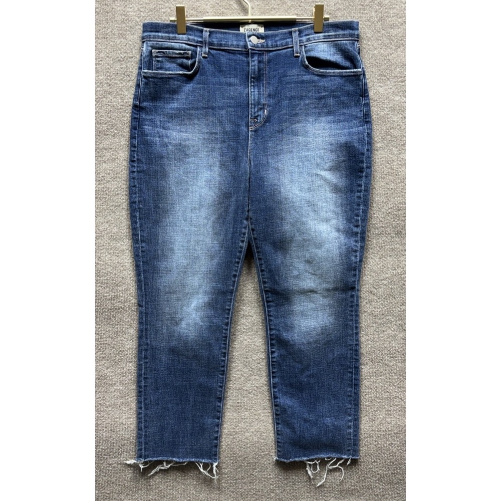 L'AGENCE Sada High Rise Cropped Slim Cambridge Jeans Women 32 Stretch Blue Denim